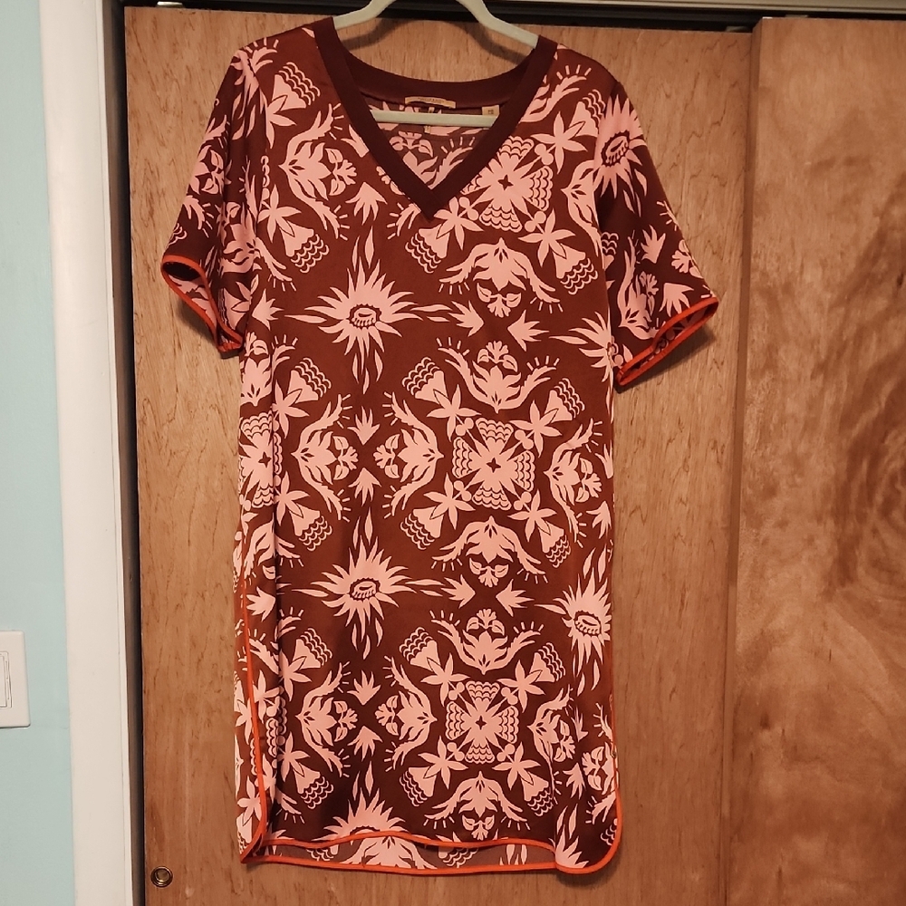 Floral V-Neck Dress in Brown and Pink